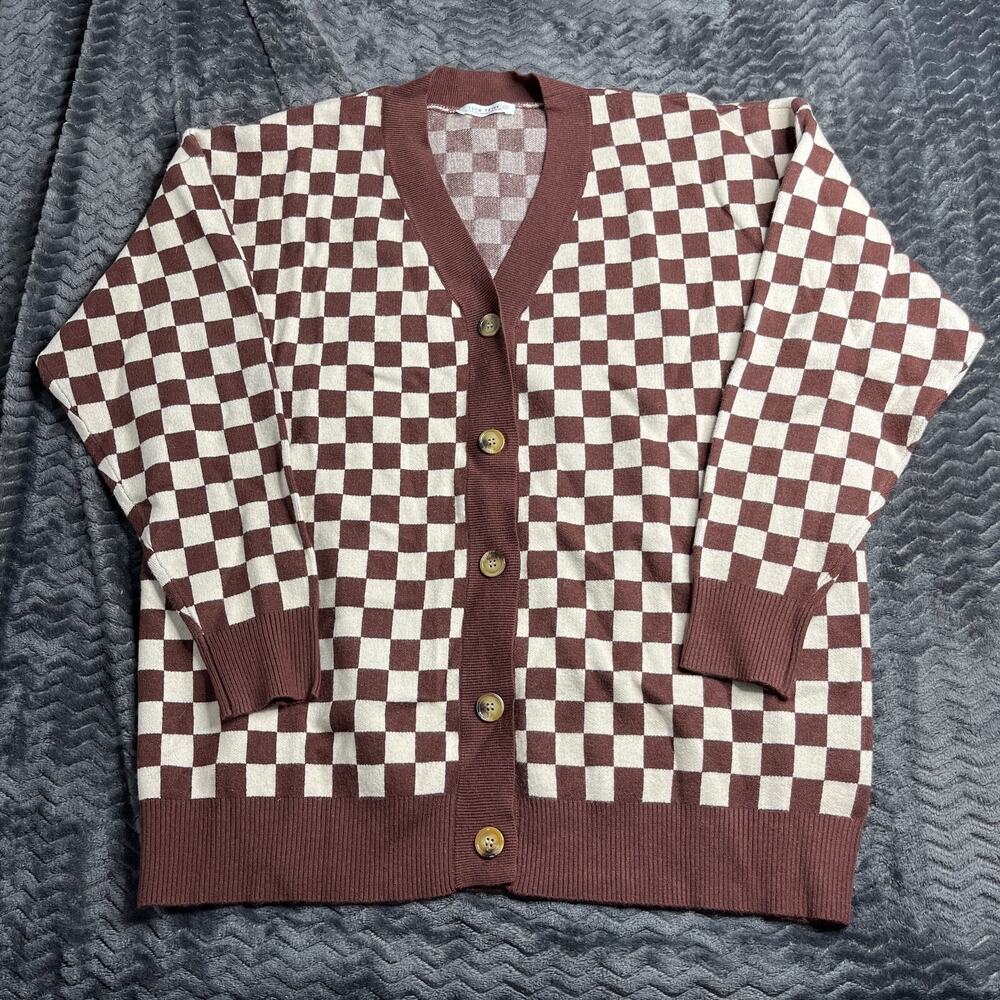 12TH TRIBE Checked Oversized Grandpa Cardigan Size L